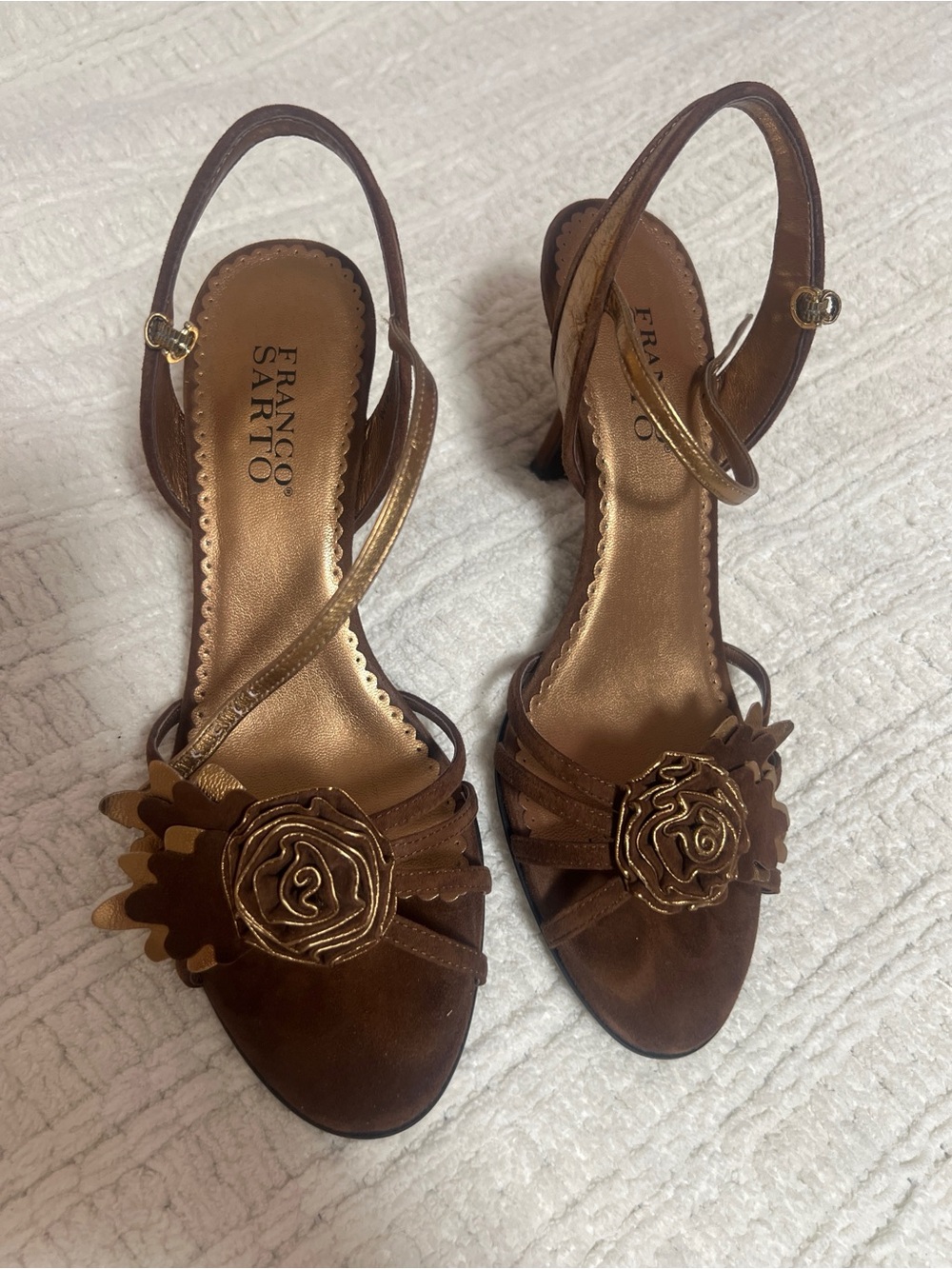 vintage Franco Sarto Brown Floral Strap Heeled Sandals size 8.5